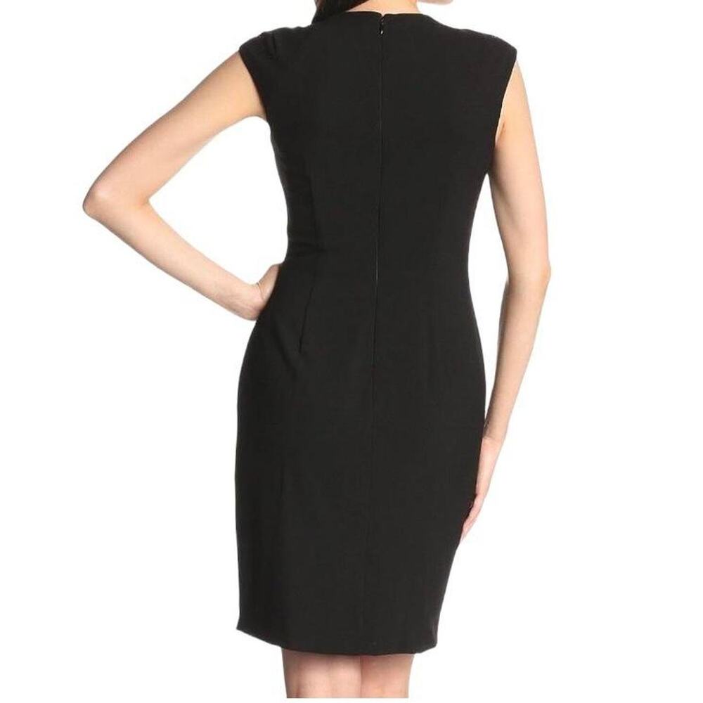 Calvin Klein Cap Sleeve Scoop Neck Ruched Black Sheath Dress Size 10 - Picture 5 of 12